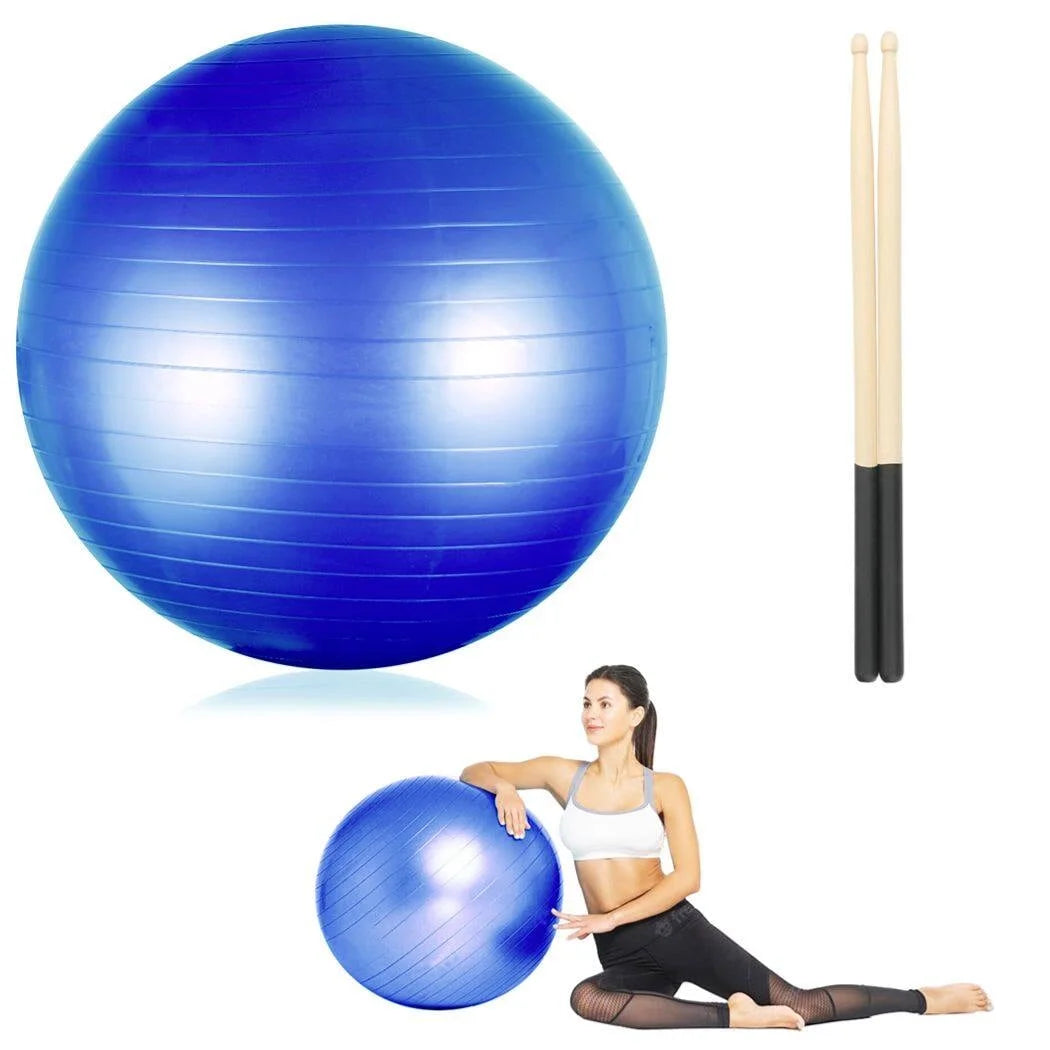 Professional Cardio Drumming Equipment Set - Fitness Balance Ball with Pump & 3.2oz Sticks for Aerobic Exercise, Stability Training, Pilates, Yoga, and Pregnancy Gymnastics