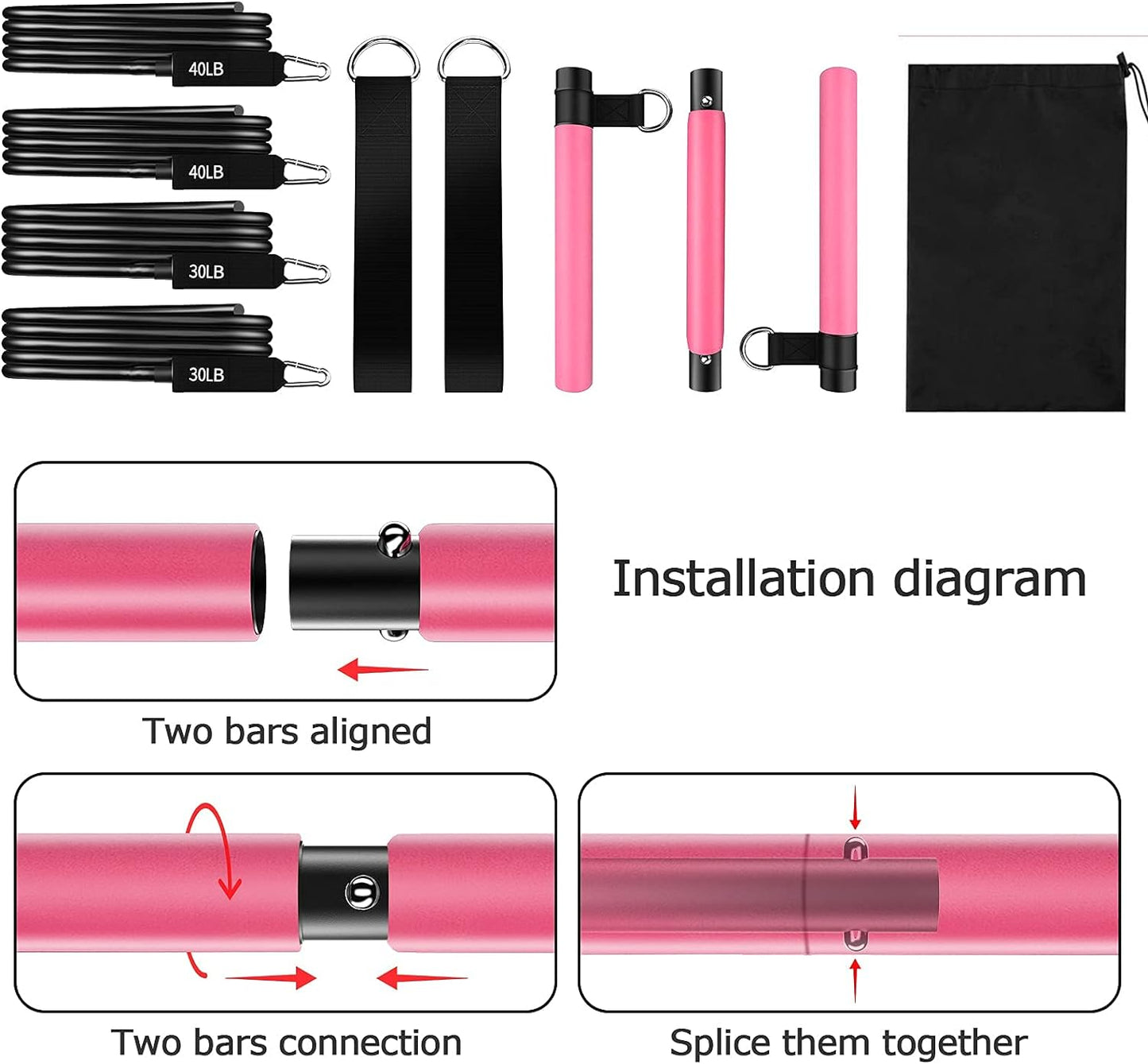 Pilates Bar Kit with Adjustable Resistance Bands and Foot Straps for Comprehensive Full Body Workout and Shaping