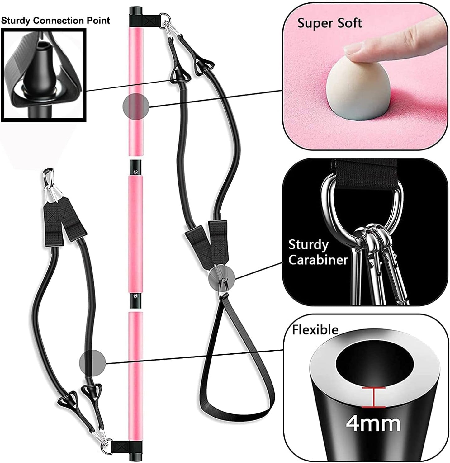 Pilates Bar Kit with Adjustable Resistance Bands and Foot Straps for Comprehensive Full Body Workout and Shaping