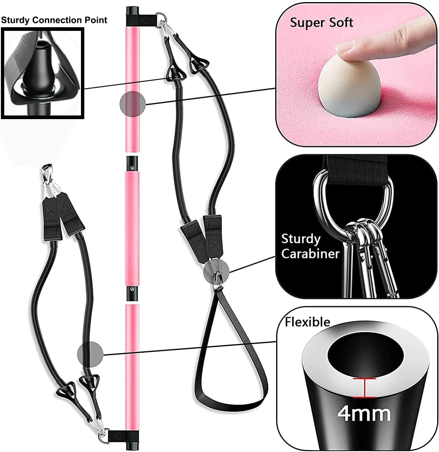 Pilates Bar Kit with Adjustable Resistance Bands and Foot Straps for Comprehensive Full Body Workout and Shaping