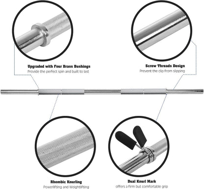 5ft Olympic Barbell with Weight Set for Weightlifting and Powerlifting, Strength Training Equipment with Two Spring Collars for Home Gym Fitness (A-Silver-5Ft)