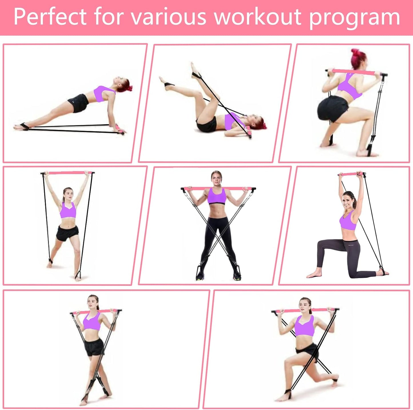 Pilates Bar Kit with Adjustable Resistance Bands and Foot Straps for Comprehensive Full Body Workout and Shaping