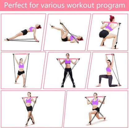 Pilates Bar Kit with Adjustable Resistance Bands and Foot Straps for Comprehensive Full Body Workout and Shaping