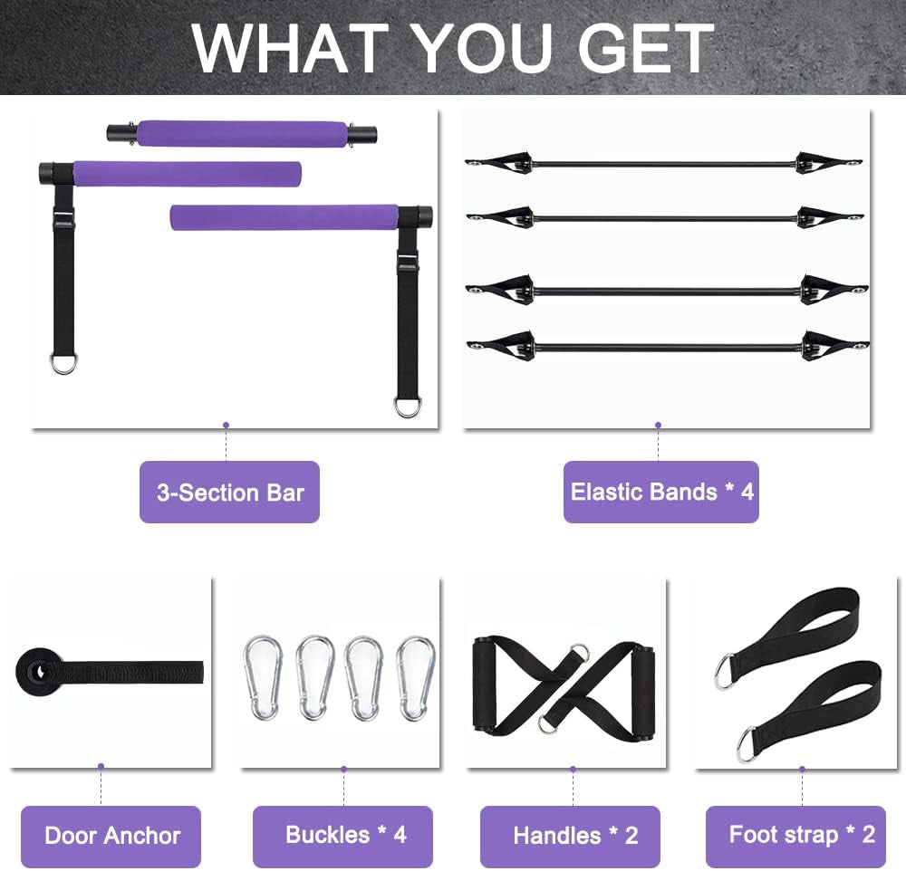 Adjustable Pilates Bar with Resistance Bands (30 & 50 lbs) - Portable Home Workout Equipment for Fitness Enthusiasts, Featuring Comfortable Handles and Door Anchor