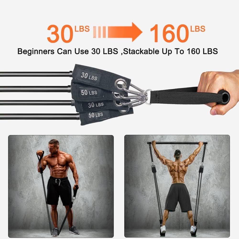 Adjustable Pilates Bar with Resistance Bands (30 & 50 lbs) - Portable Home Workout Equipment for Fitness Enthusiasts, Featuring Comfortable Handles and Door Anchor
