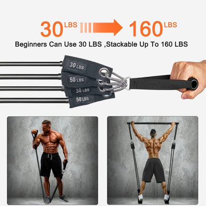 Adjustable Pilates Bar with Resistance Bands (30 & 50 lbs) - Portable Home Workout Equipment for Fitness Enthusiasts, Featuring Comfortable Handles and Door Anchor