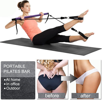 Adjustable Pilates Bar with Resistance Bands (30 & 50 lbs) - Portable Home Workout Equipment for Fitness Enthusiasts, Featuring Comfortable Handles and Door Anchor