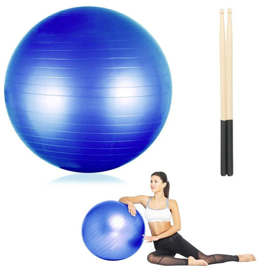 Professional Cardio Drumming Equipment Set - Fitness Balance Ball with Pump & 3.2oz Sticks for Aerobic Exercise, Stability Training, Pilates, Yoga, and Pregnancy Gymnastics