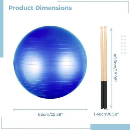Professional Cardio Drumming Equipment Set - Fitness Balance Ball with Pump & 3.2oz Sticks for Aerobic Exercise, Stability Training, Pilates, Yoga, and Pregnancy Gymnastics